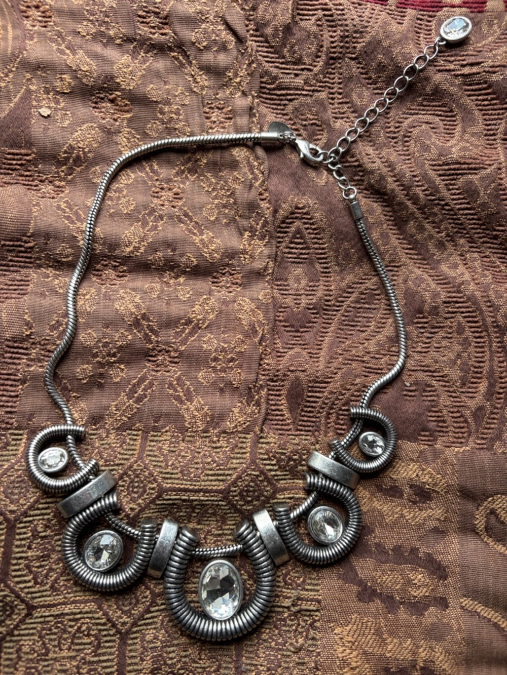 Lia Sophia Silver-Tone Coil Necklace with Clear Crystal Accents